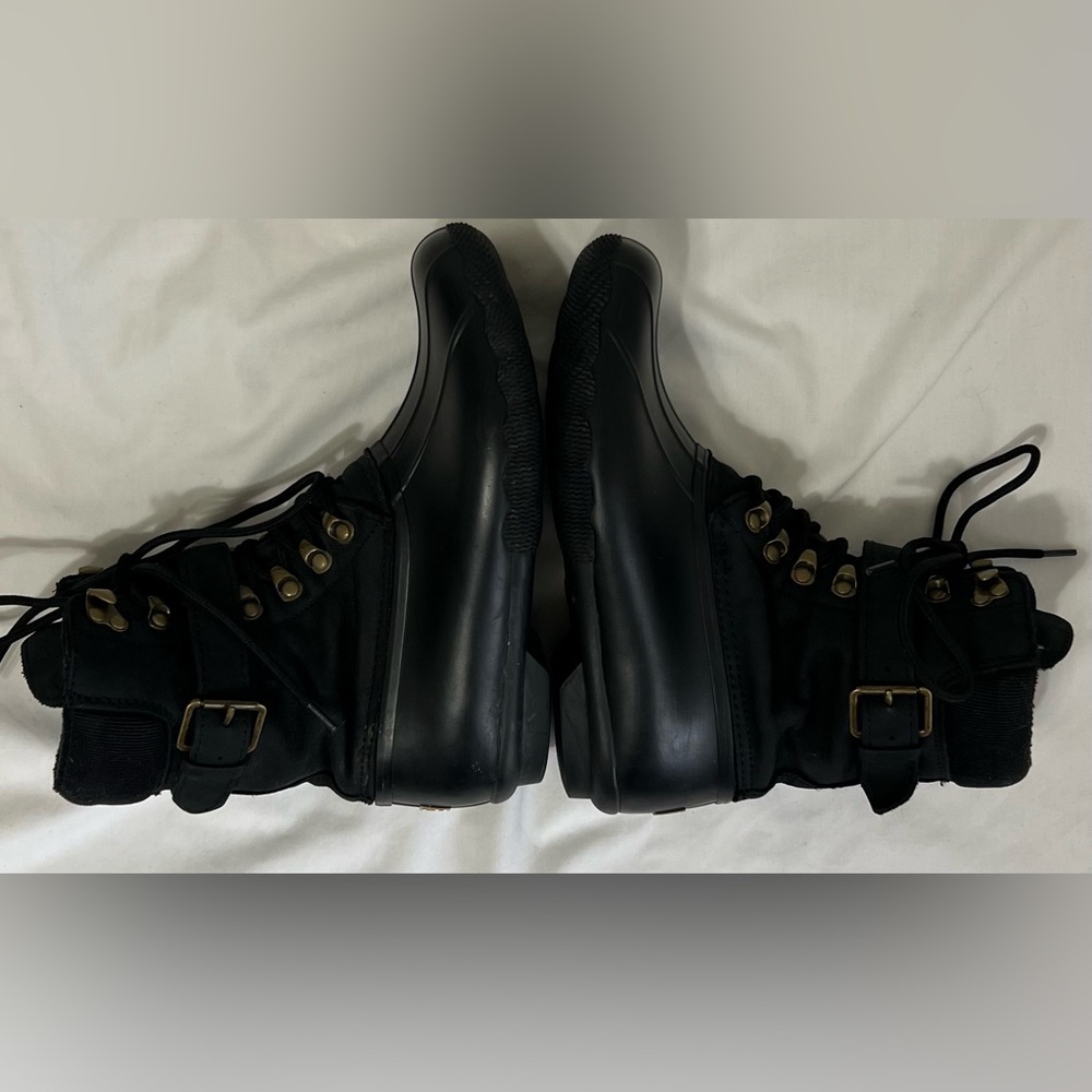 Sperry Black Duck Lace Up Side Zip Buckle Lug sole Strap Rain Snow Boots - Picture 5 of 9
